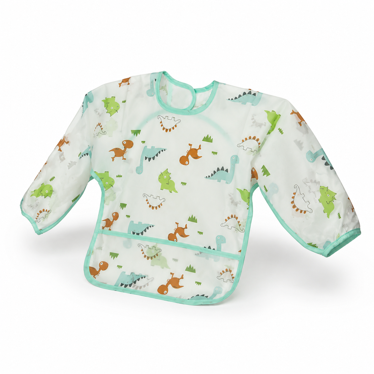 FULL COVERAGE LONG SLEEVE FEEDING BIB FOR BABIES WASHABLE AND WATERPROOF DINO PRINT