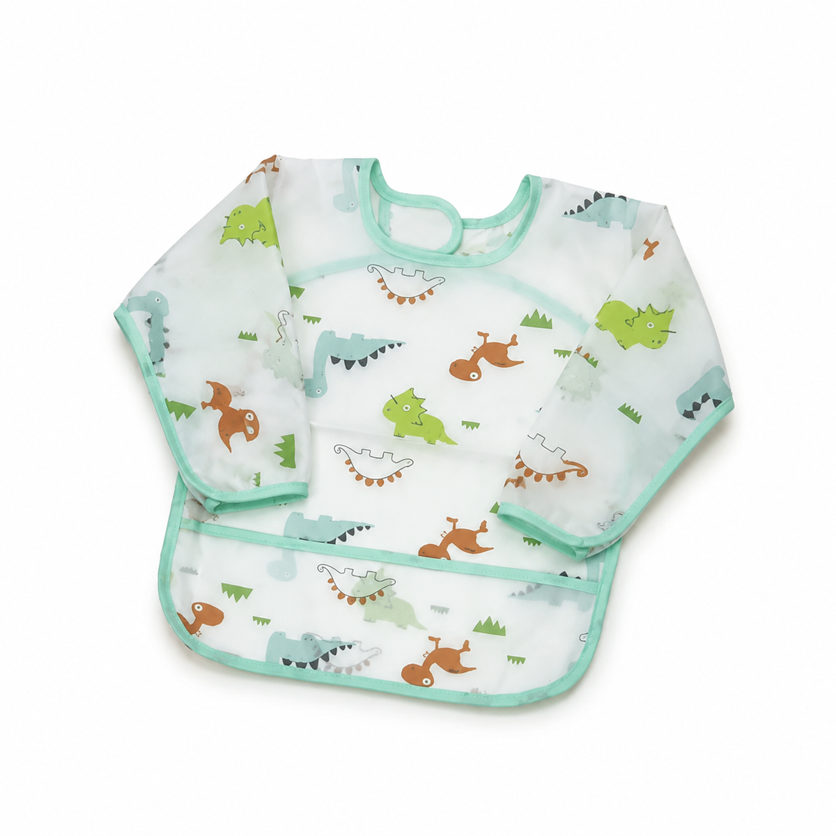 FULL COVERAGE LONG SLEEVE FEEDING BIB FOR BABIES WASHABLE AND WATERPROOF DINO PRINT