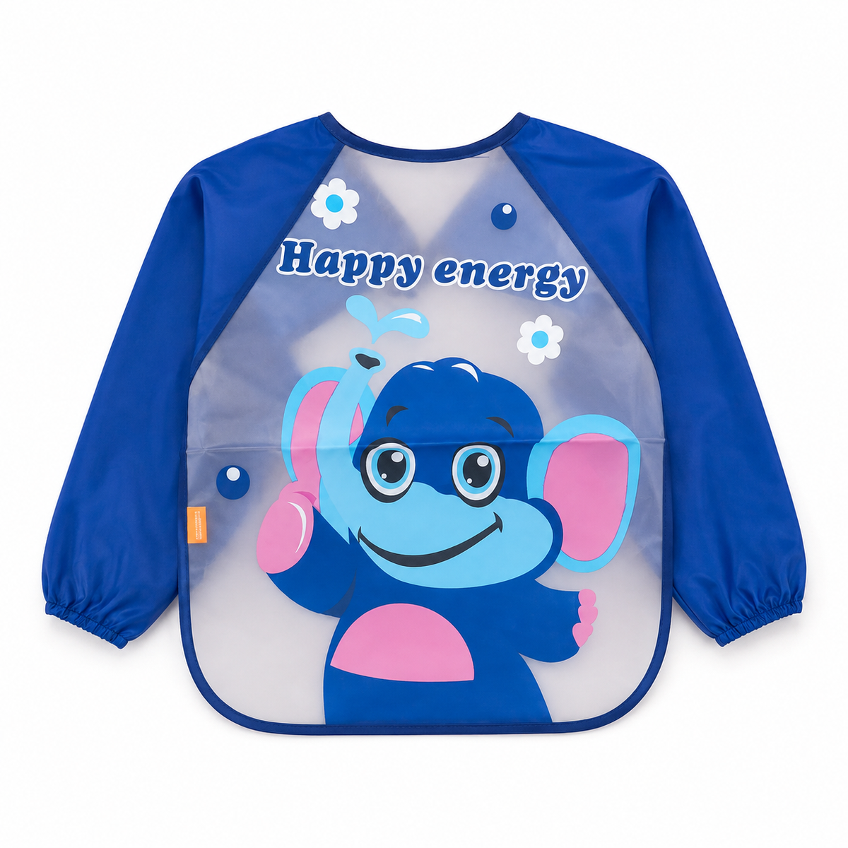 FULL SLEEVES WATERPROOF BABY BIB BLUE ELEPHANT PLASTIC APRON FOR FEEDING & ARTS