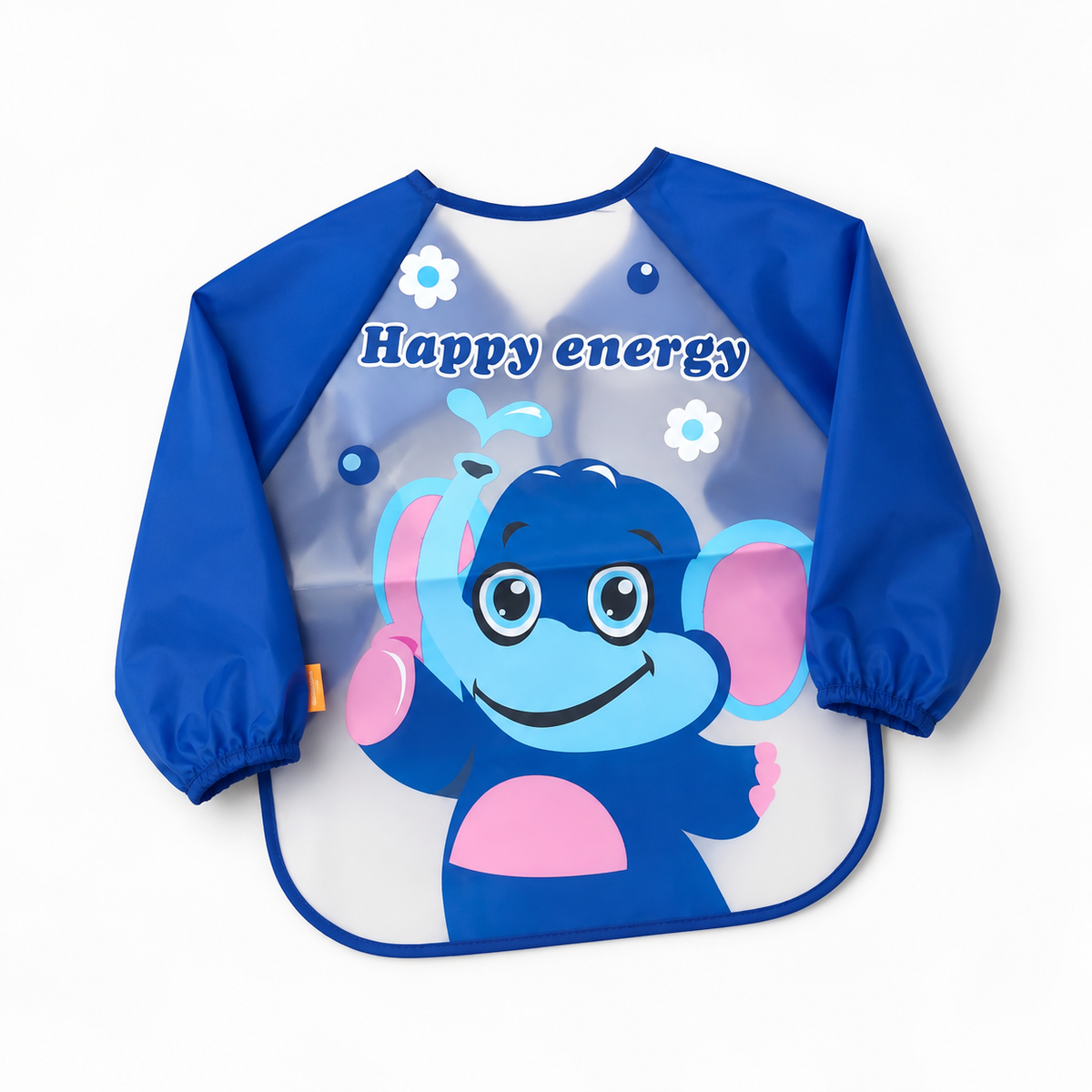 FULL SLEEVES WATERPROOF BABY BIB BLUE ELEPHANT PLASTIC APRON FOR FEEDING & ARTS