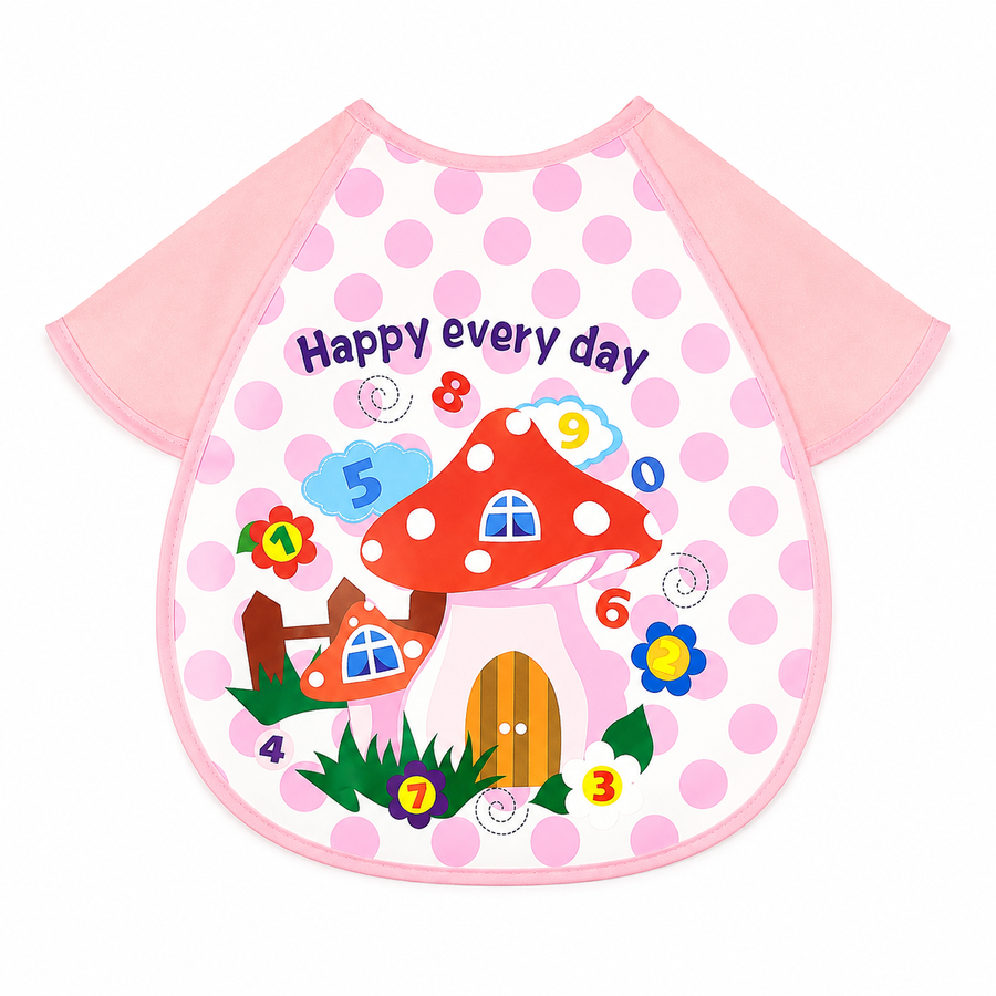 HAPPY EVERY DAY PRINT BABY APRON BIB WATERPROOF FULL COVER