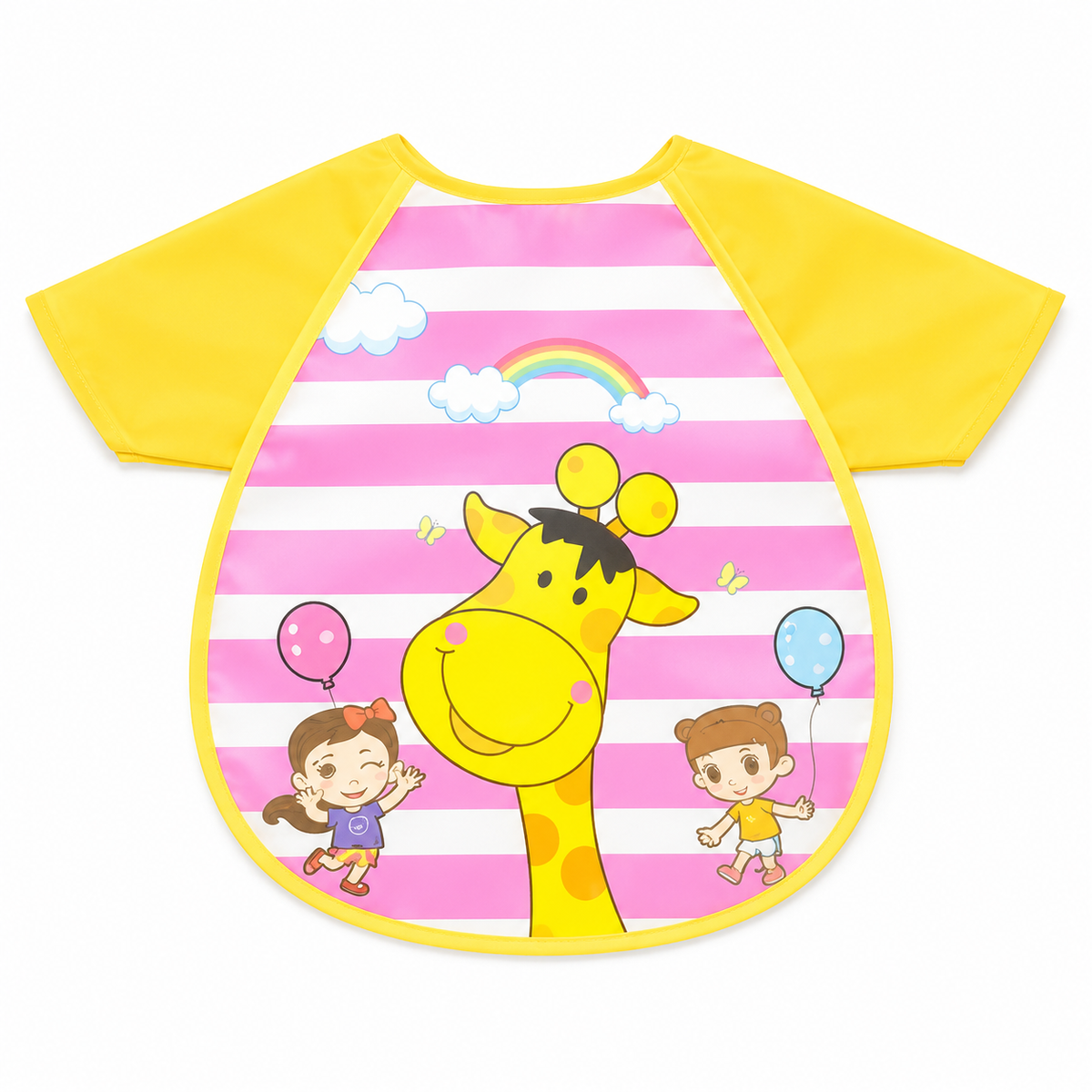 HAPPY GIRAFFE & RAINBOW PRINT BABY APRON BIB WATERPROOF FULL COVER