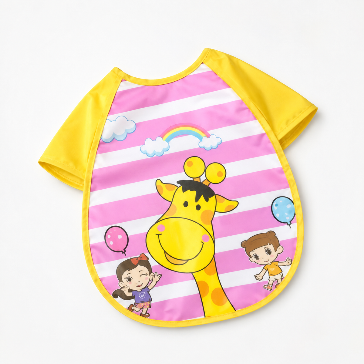 HAPPY GIRAFFE & RAINBOW PRINT BABY APRON BIB WATERPROOF FULL COVER