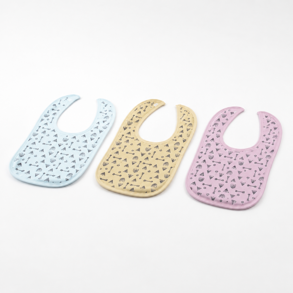 LARGE 3-PACK PREMIUM BABY BIBS TRIBAL ARROWS PRINT LAVENDER, BLUE & BEIGE