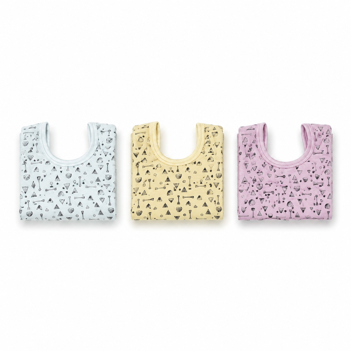 LARGE 3-PACK PREMIUM BABY BIBS TRIBAL ARROWS PRINT LAVENDER, BLUE & BEIGE