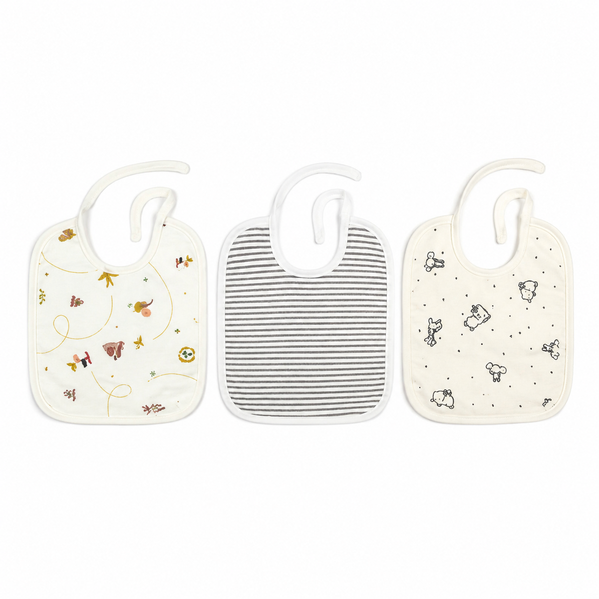 LARGE 3-PACK SOFT COTTON BABY BIBS AEROPLANE, KOALA & GREY STRIPES THEM