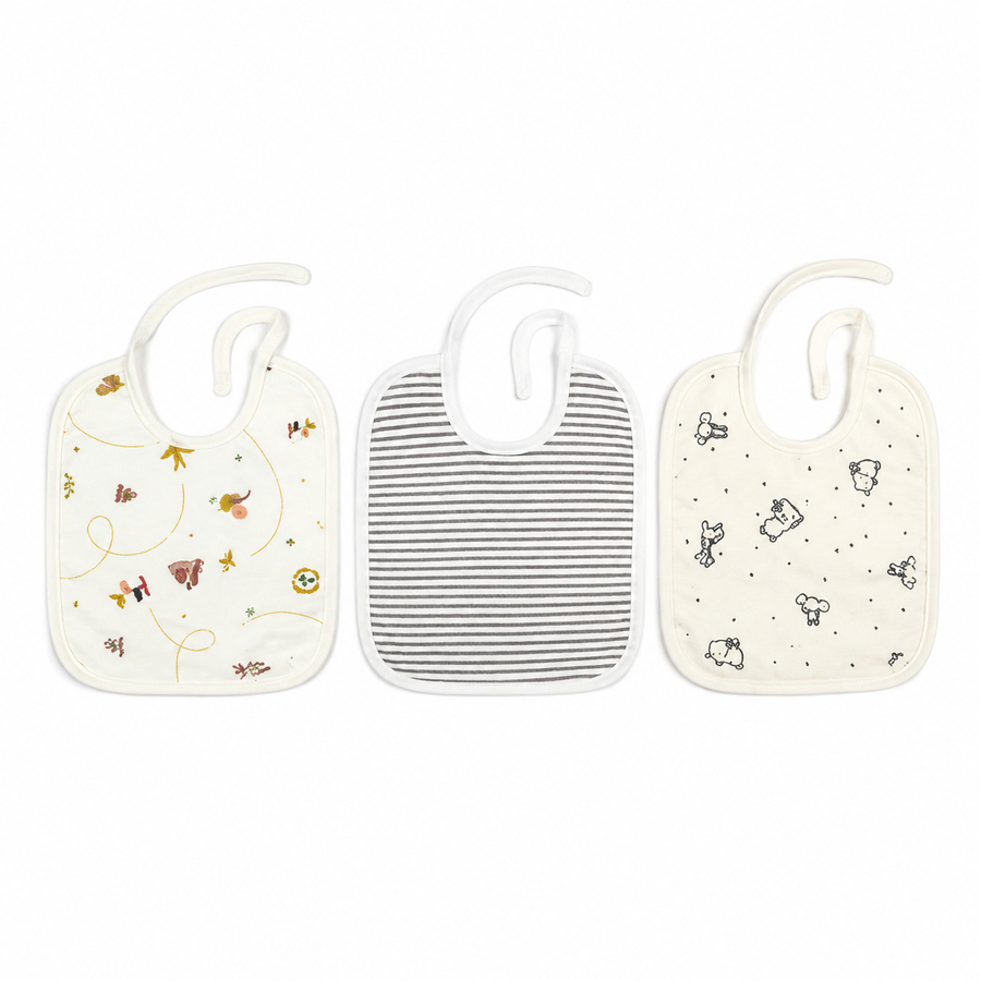 LARGE 3-PACK SOFT COTTON BABY BIBS AEROPLANE, KOALA & GREY STRIPES THEM