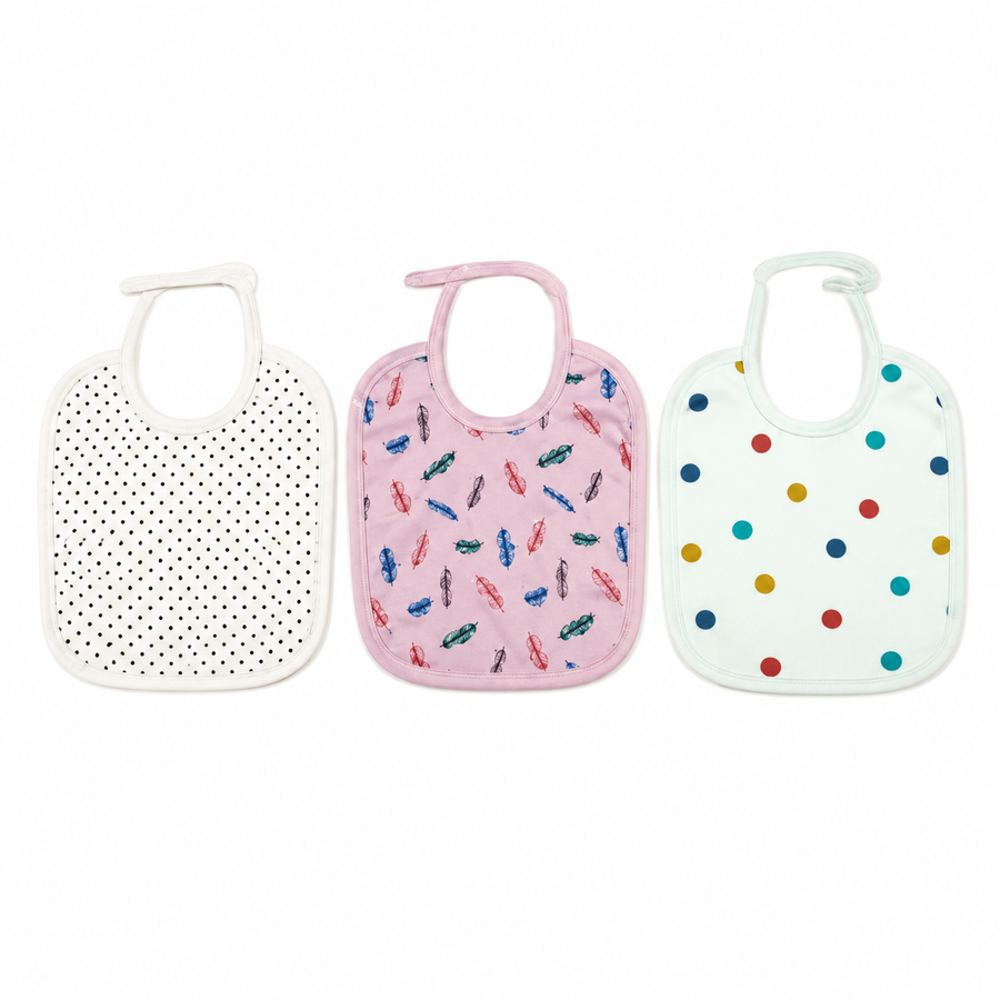 LARGE 3-PACK SOFT COTTON BABY BIBS CAR, POLKA DOTS & MINI DOTS THEM