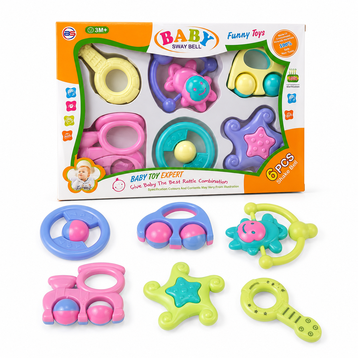 Baby Rattle Box 6pcs Multi