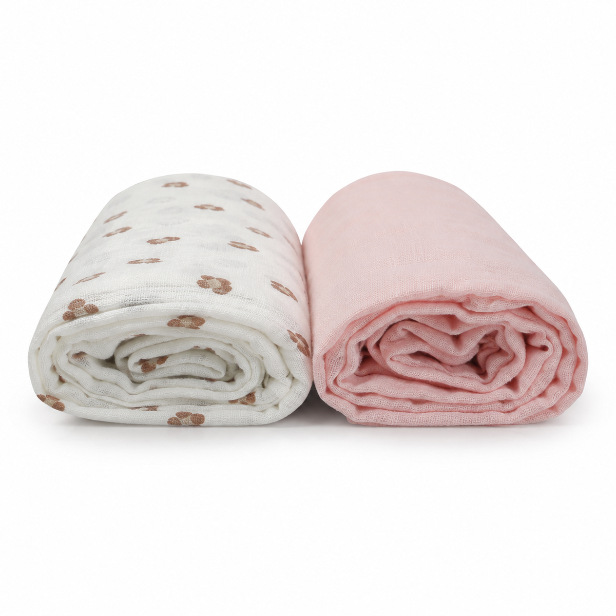 Printed Baby Swaddle Blankets 2-Pack, Peach & White