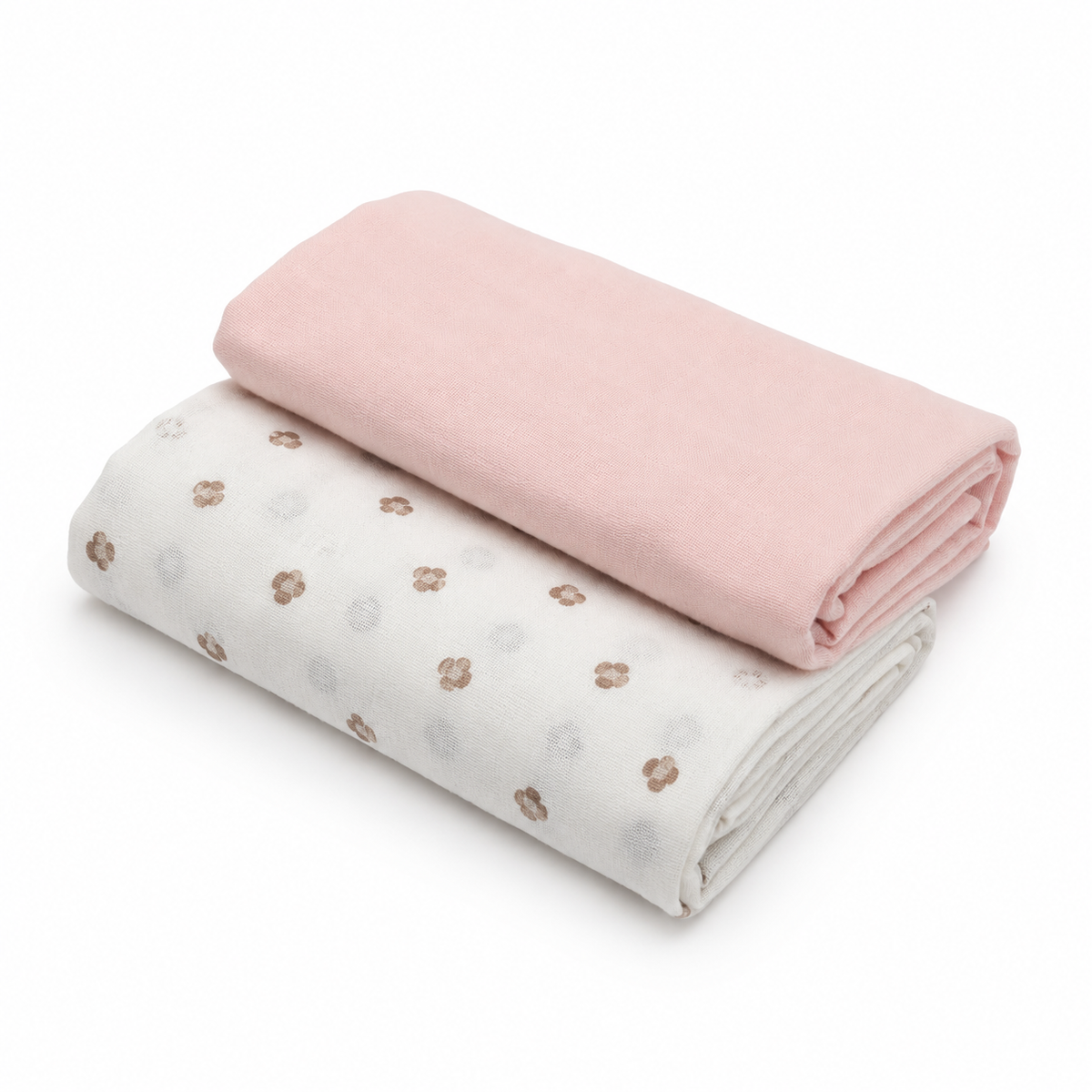 Printed Baby Swaddle Blankets 2-Pack, Peach & White