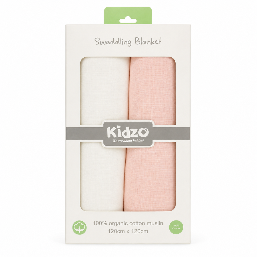 Baby Swaddle Blankets 2-Pack, Peach & White – Kidzo