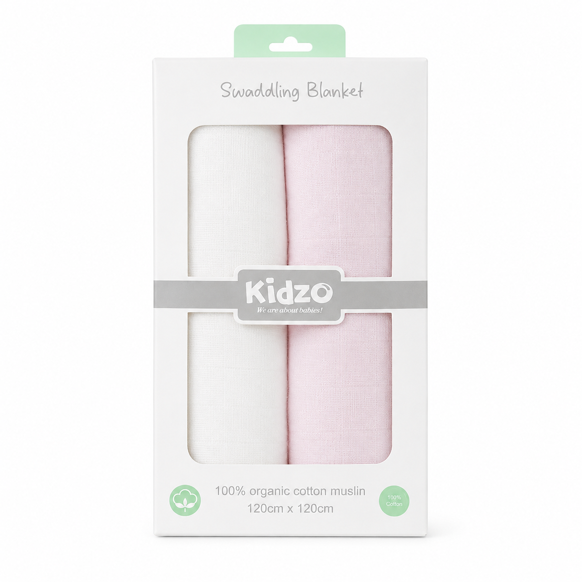 Baby Swaddle Blankets 2-Pack, White & Pink – Kidzo