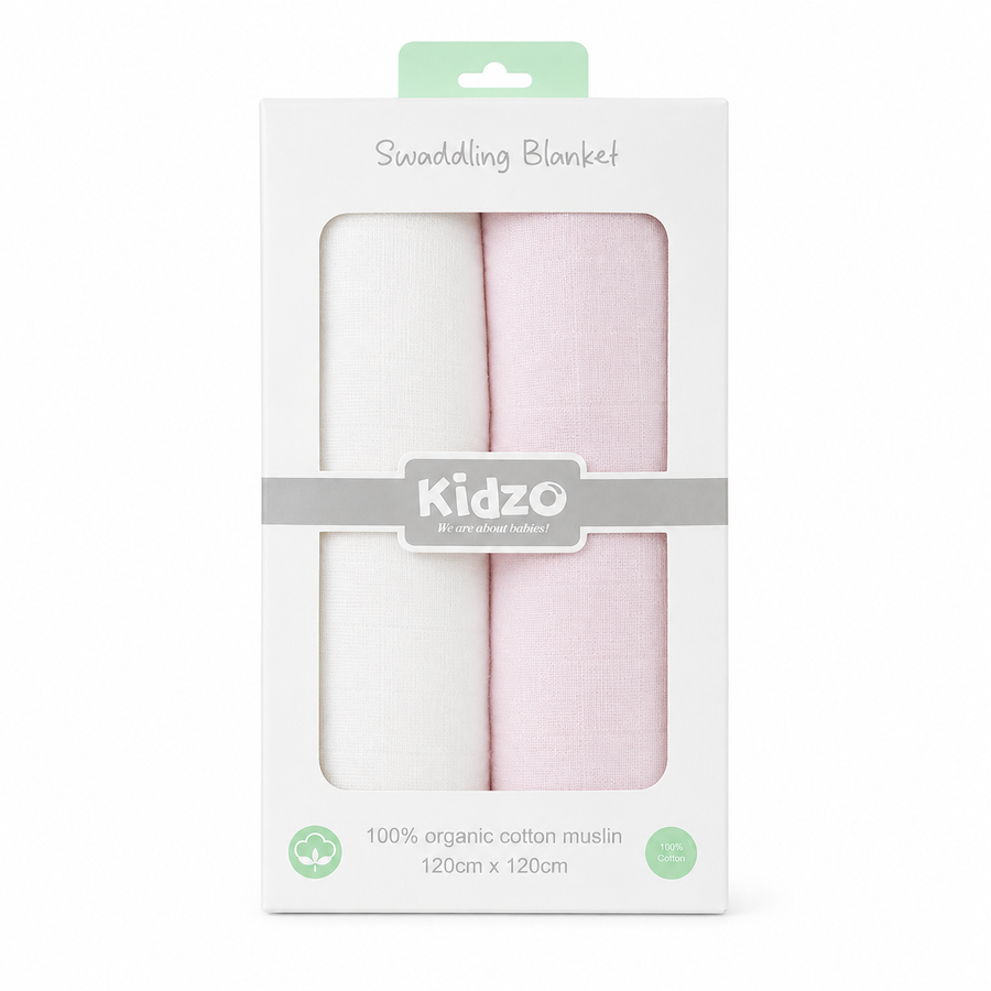 Baby Swaddle Blankets 2-Pack, White & Pink – Kidzo