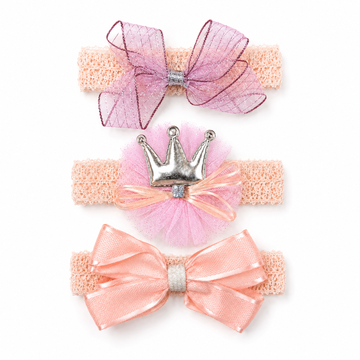 Baby Girl Crown & Boo Headband Set 3pcs Peach