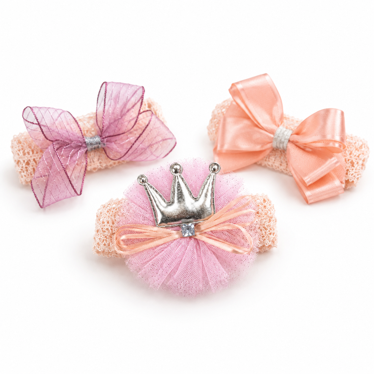 Baby Girl Crown & Boo Headband Set 3pcs Peach