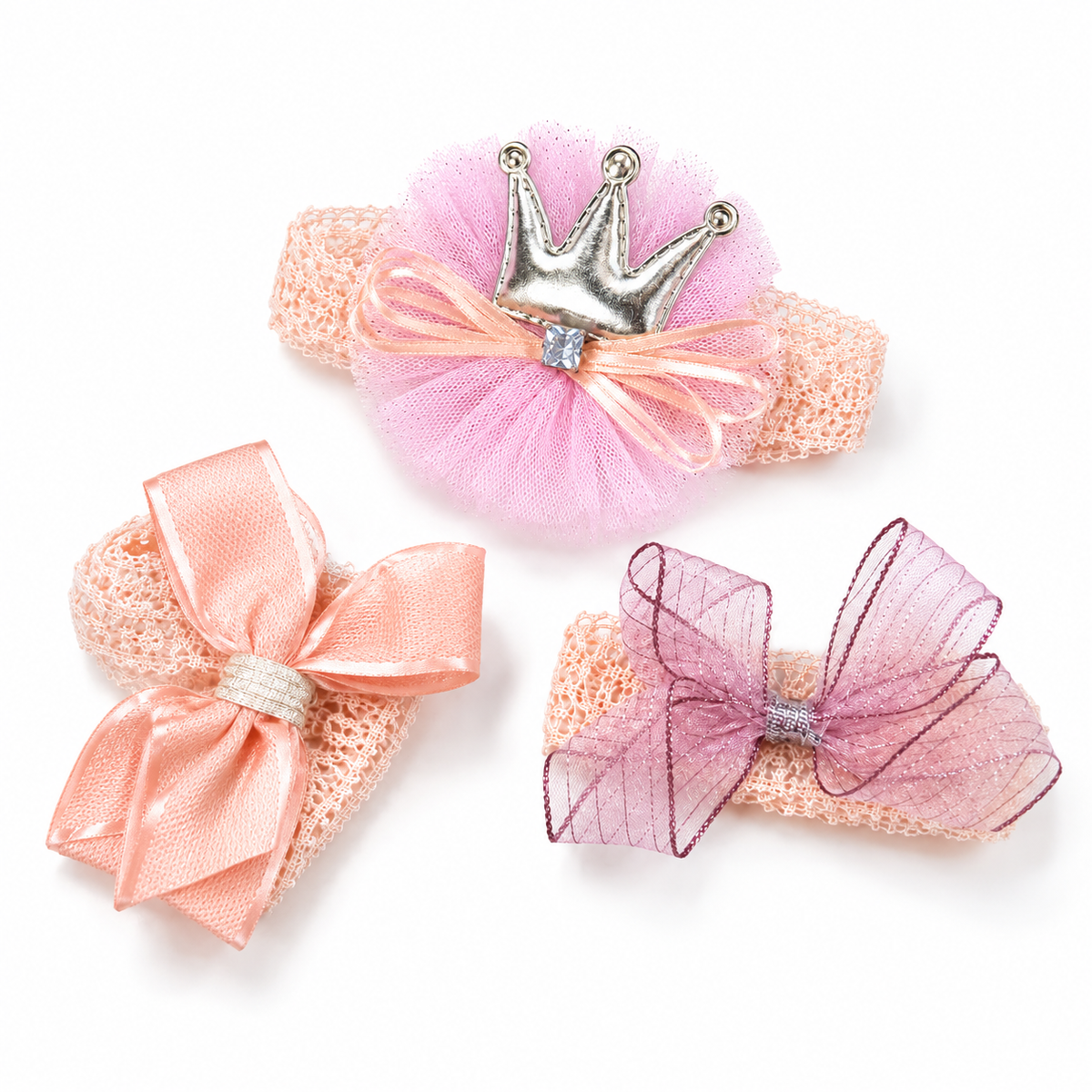 Baby Girl Crown & Boo Headband Set 3pcs Peach