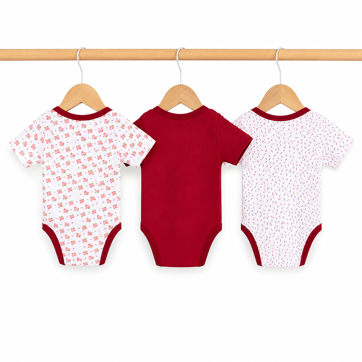 Half-Sleeve Cotton Baby Bodysuits 3-Pack – Red Strawberry