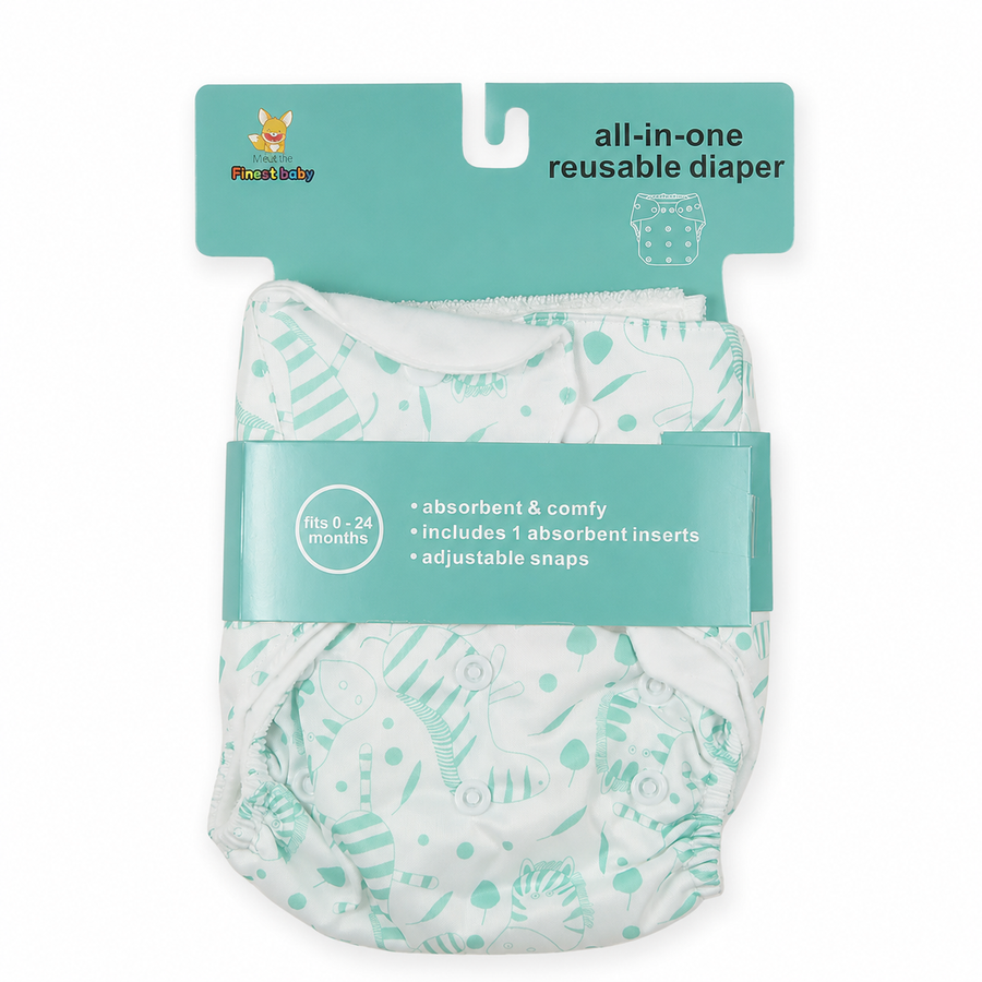 Baby Diaper Button Animal Printed Green