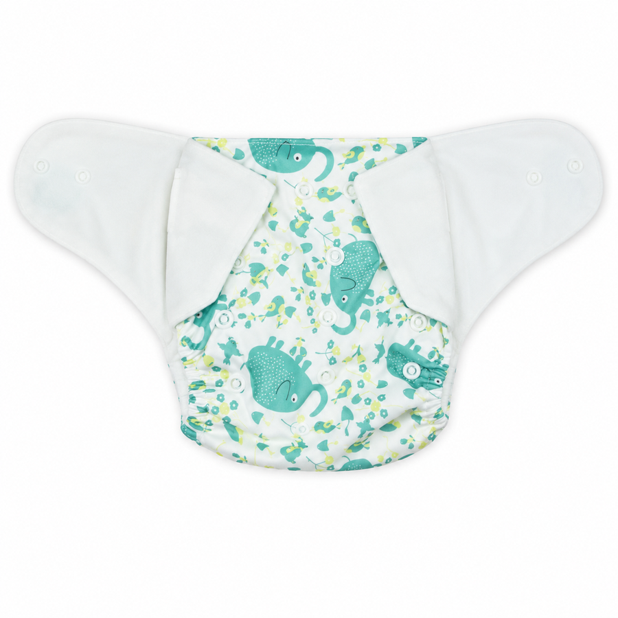 Baby Diaper Button Birds Printed Green
