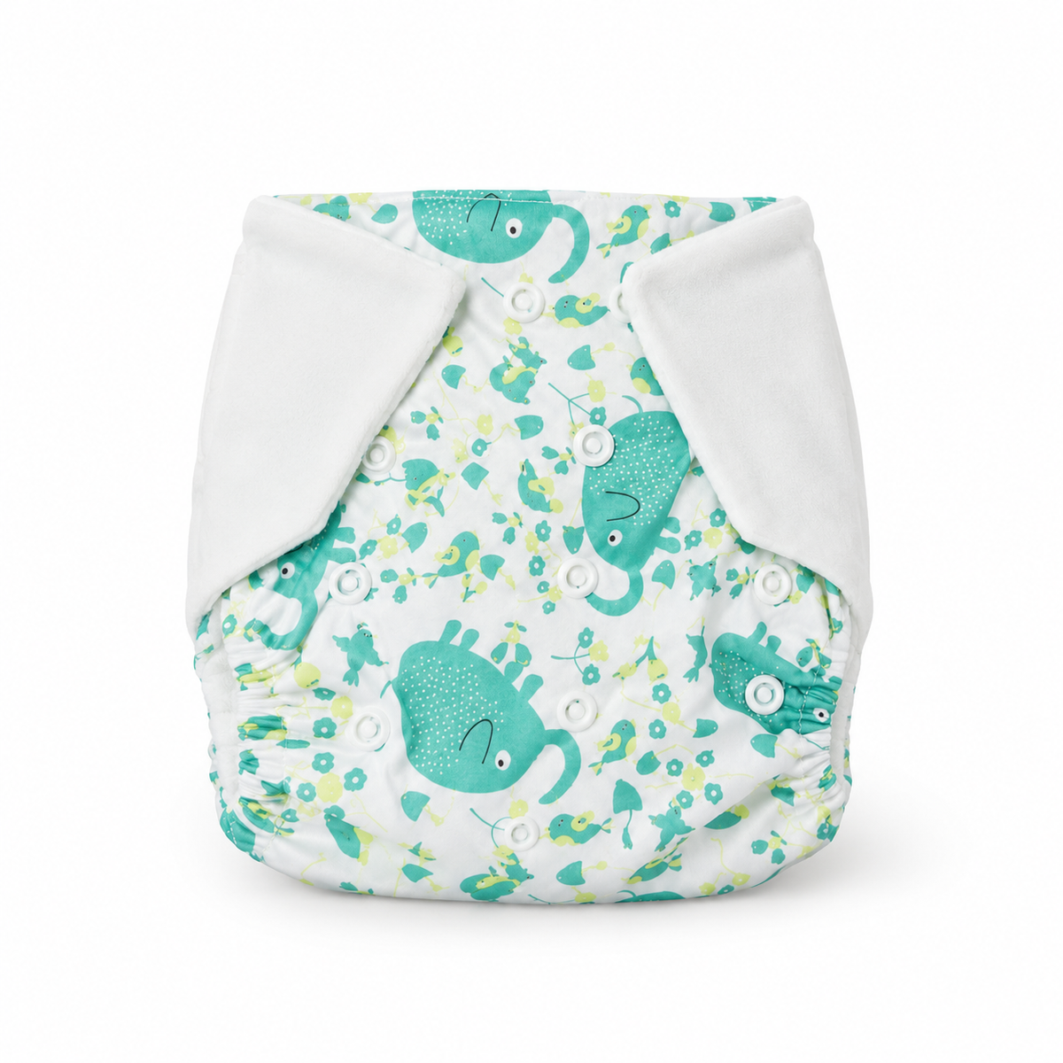 Baby Diaper Button Birds Printed Green