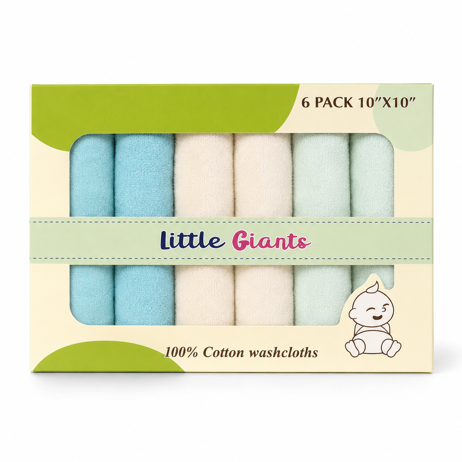 Cotton Baby Face Towels 6-Pack, Peach & Grey, 10x10