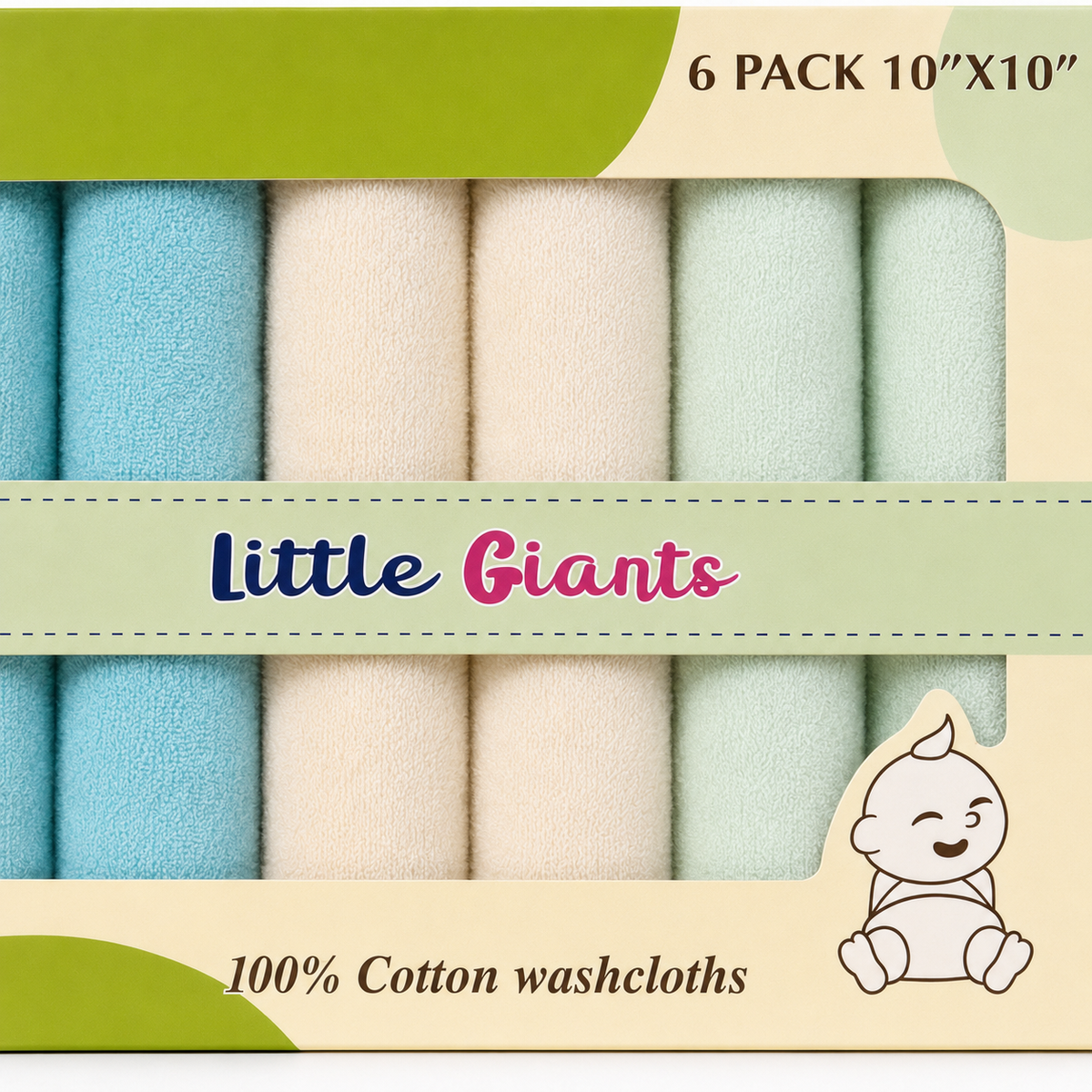 Cotton Baby Face Towels 6-Pack, Peach & Grey, 10x10