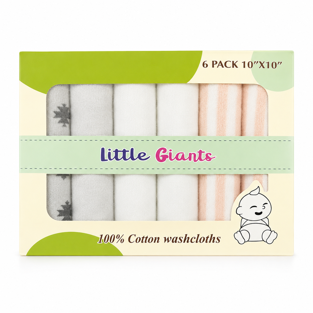 Cotton Baby Face Towels 6-Pack, Turquoise & Mint, 10x10