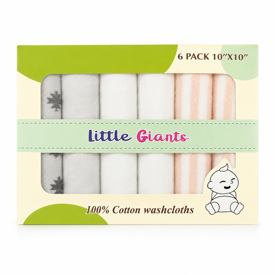 Cotton Baby Face Towels 6-Pack, Turquoise & Mint, 10x10