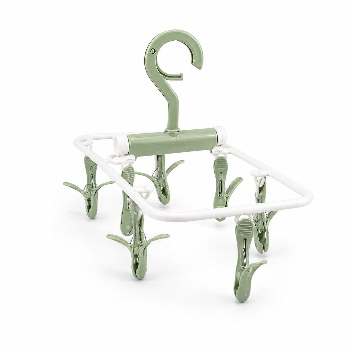 Smart Foldable Baby Laundry Hanger 10 Heavy Duty Clips Durable Green