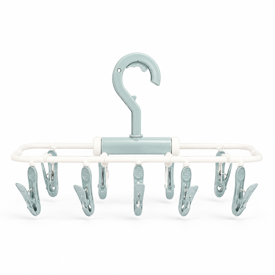 Smart Foldable Baby Laundry Hanger 10 Heavy Duty Clips Durable Grey