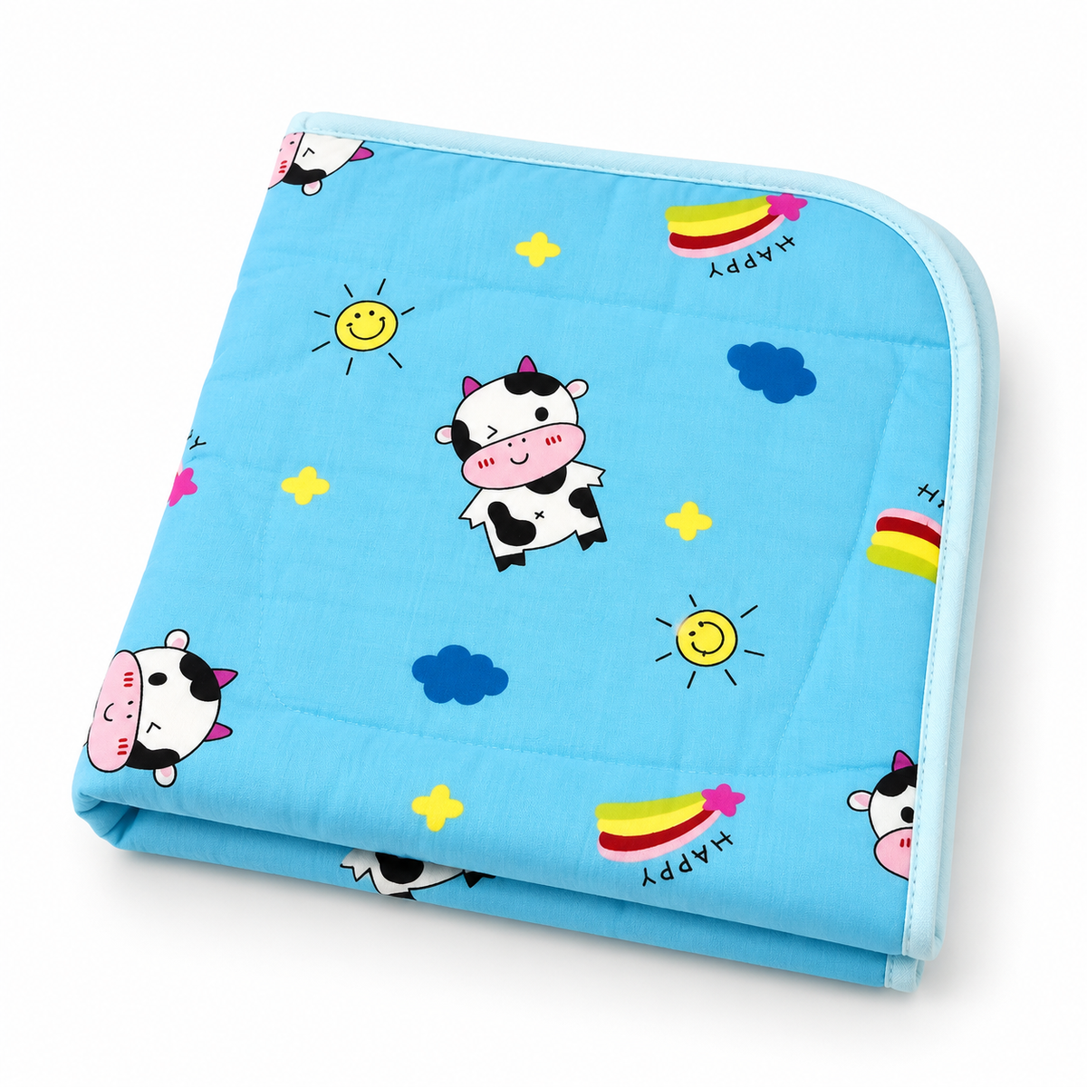 BABY CHANGING SHEET IMP COTTON COW BLUE LARGE