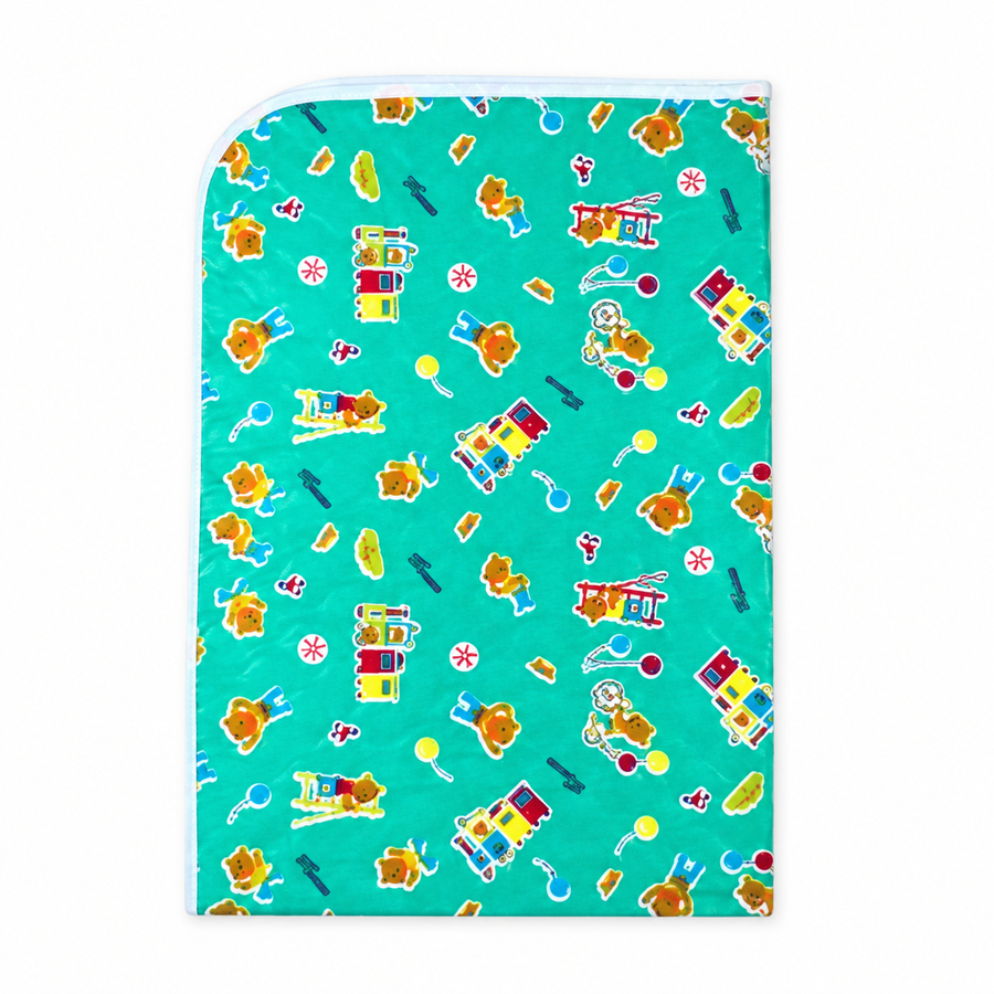 BABY PLASTIC CHANGING SHEET TRAIN PRINT GREEN