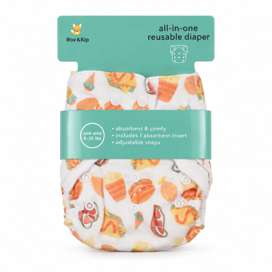BABY DIAPER BUTTON FAST FOOD PRINTED ORANGE