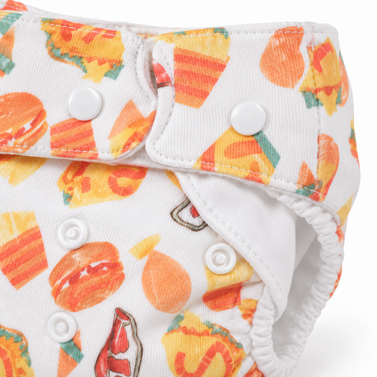 BABY DIAPER BUTTON FAST FOOD PRINTED ORANGE
