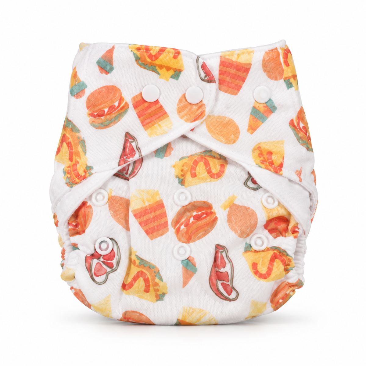 BABY DIAPER BUTTON FAST FOOD PRINTED ORANGE