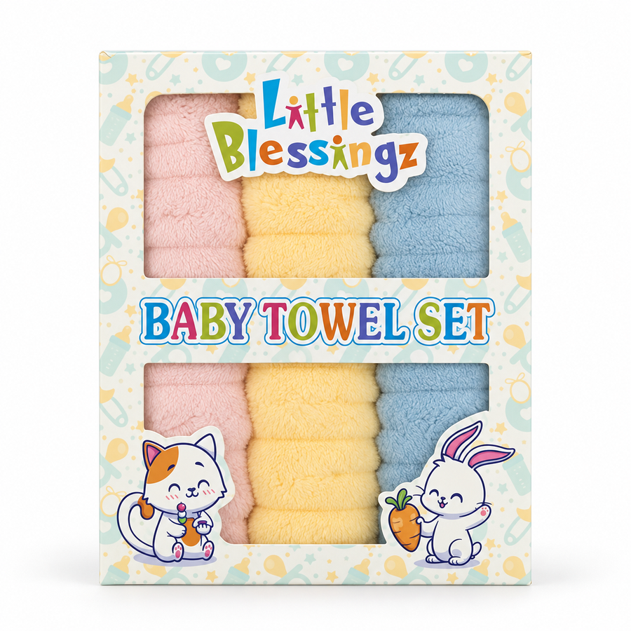 LITTLE BLESSINGZ PACK OF 3 ULTRA-SOFT BABY FACE TOWELS-PASTEL STRIPED THEME (PREMIUM QUALITY)