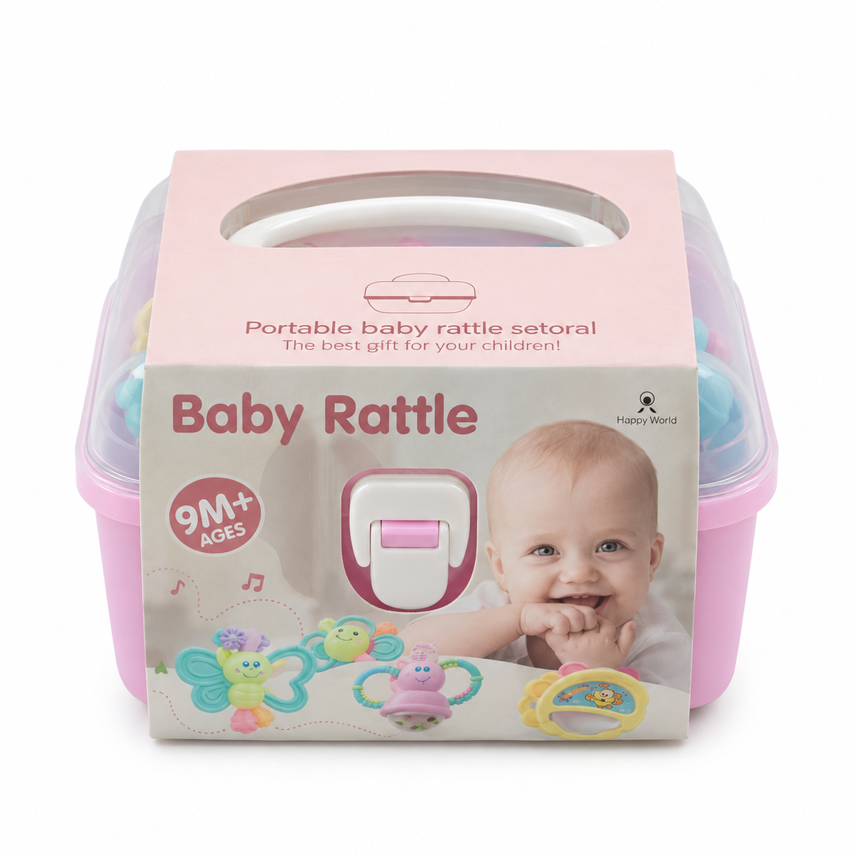 BABY RATTLE BOX BABY PINK 8PCS