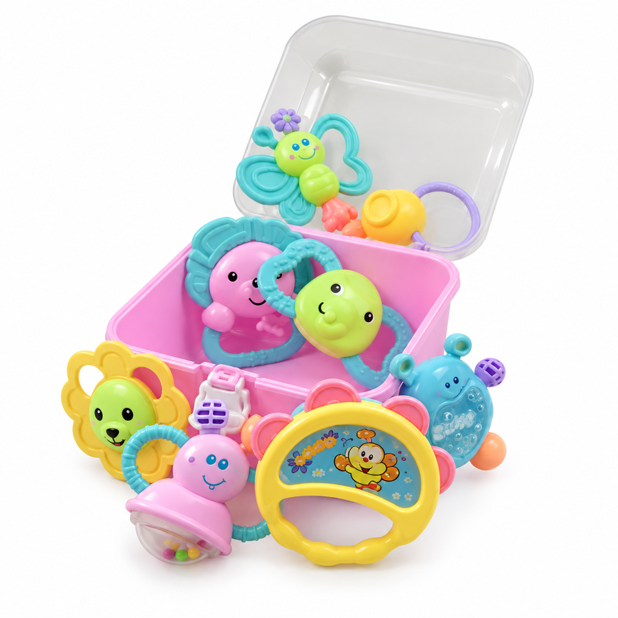 BABY RATTLE BOX BABY PINK 8PCS