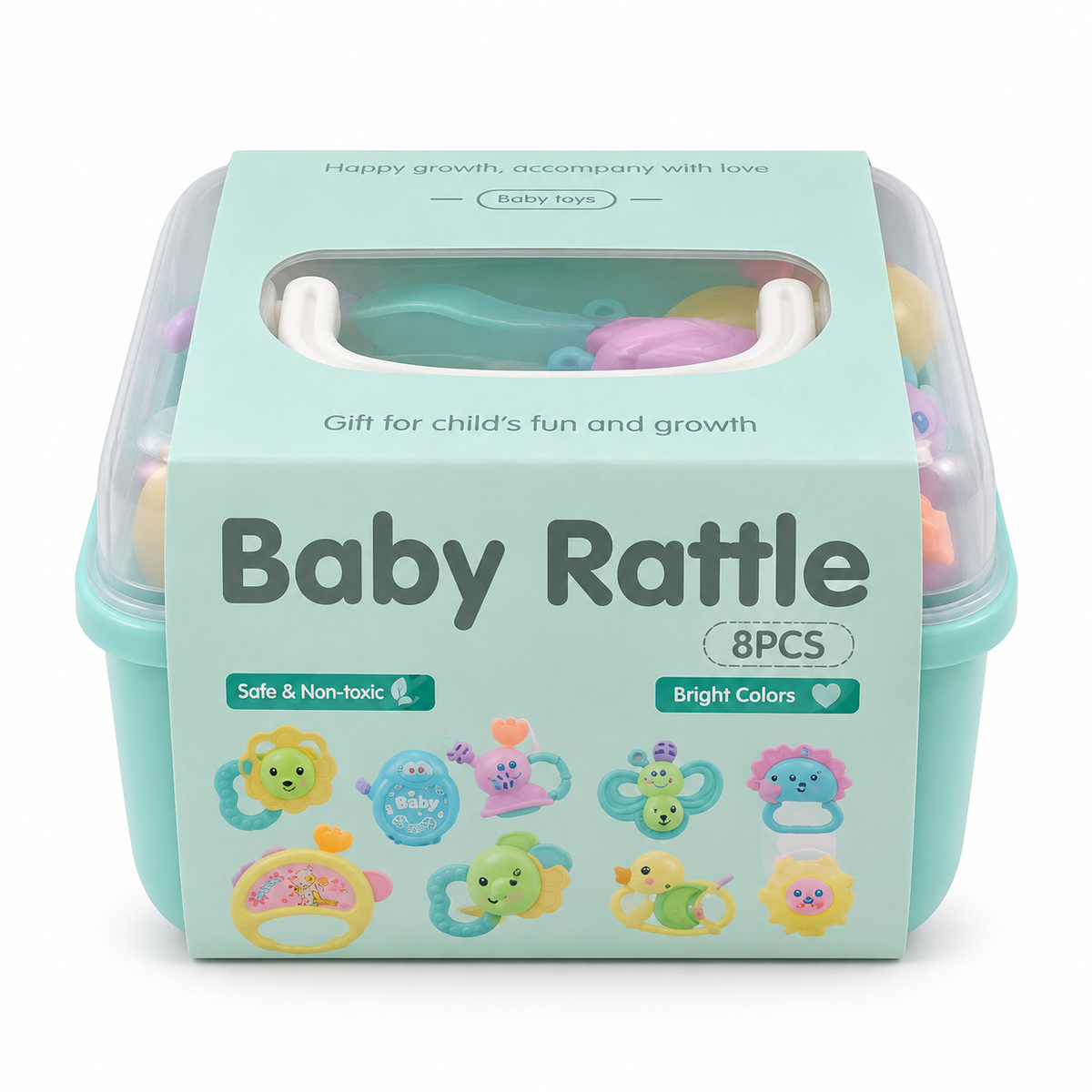 BABY RATTLE BOX CYAN 8PCS