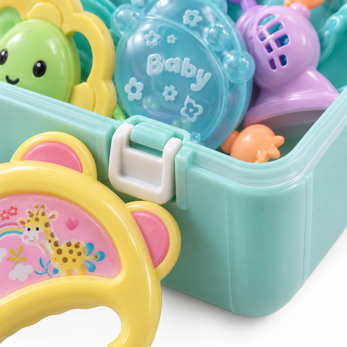 BABY RATTLE BOX CYAN 8PCS
