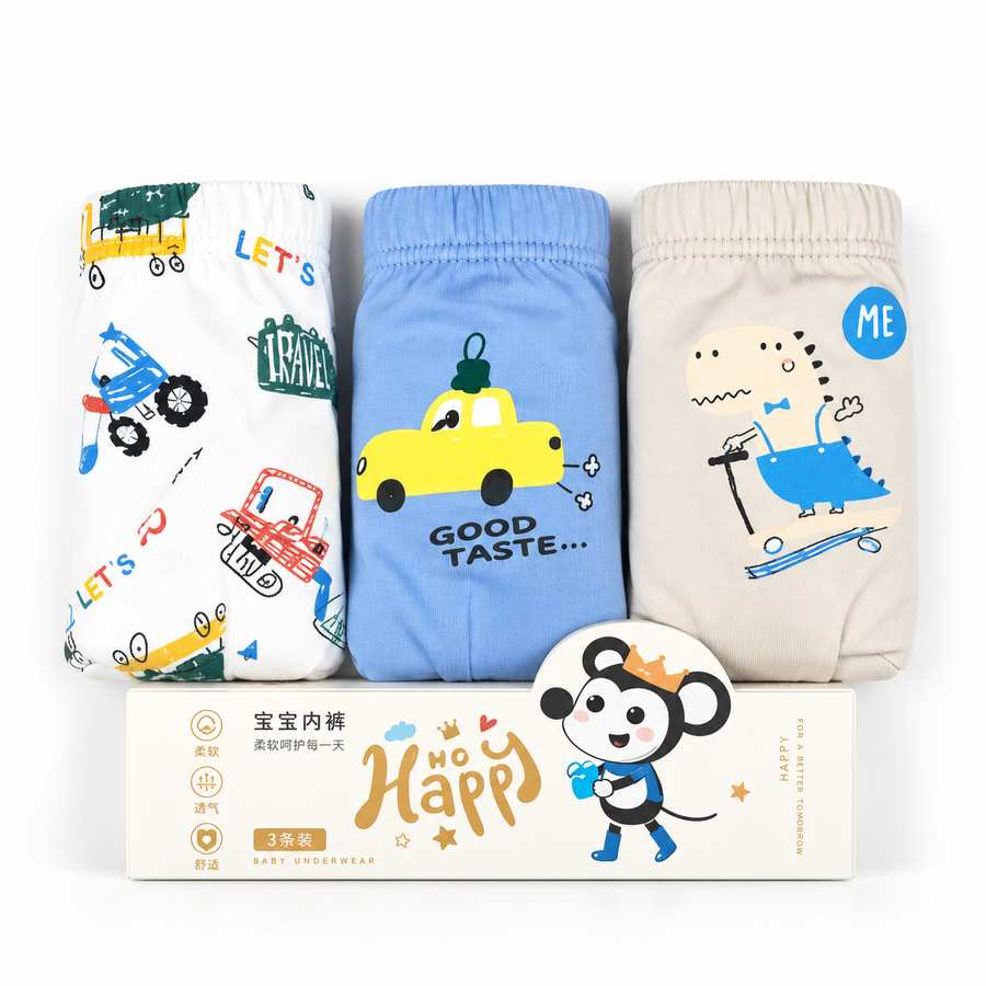 UNISEX HAPPY UNDERWARE CAR AND MIX PRINT 3PCS BOX