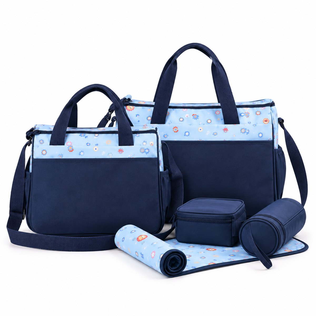 Sun Baby Bag 4-Piece Zig Zag Safari Print Navy Blue
