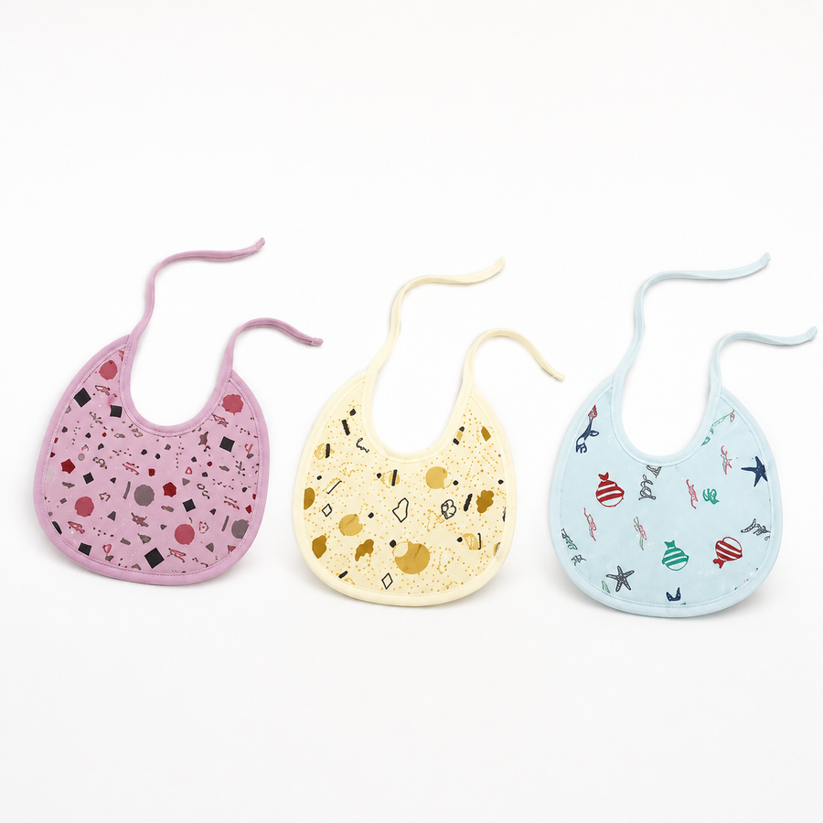 MEDIUM 3 PACK PREMIUM COTTON BABY BIBS SEA LIFE, GEOMETRIC & BALON THEMES