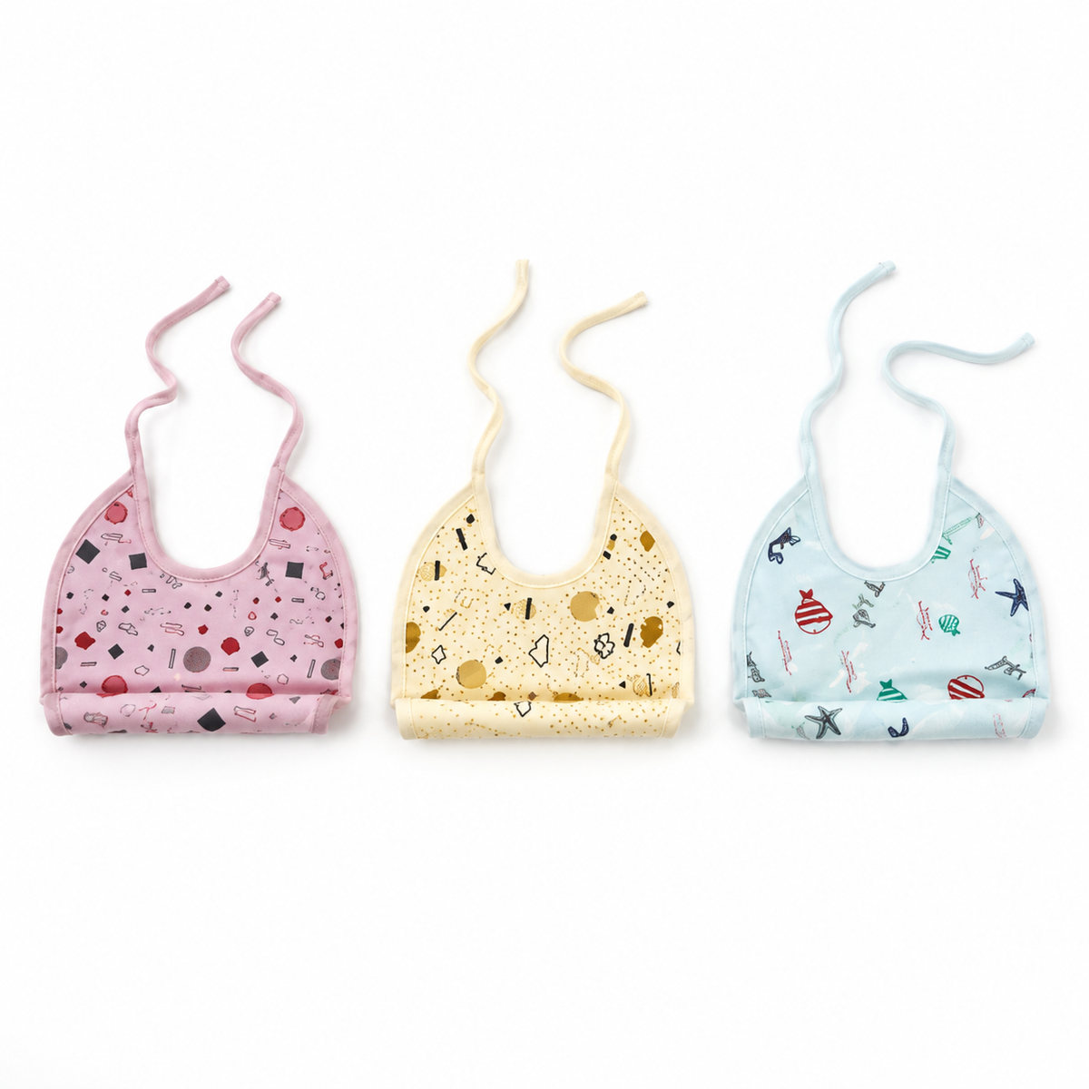 MEDIUM 3 PACK PREMIUM COTTON BABY BIBS SEA LIFE, GEOMETRIC & BALON THEMES