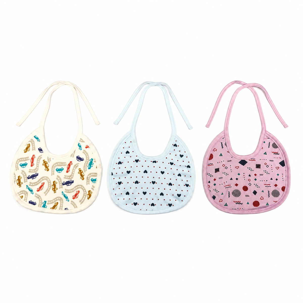 MEDIUM 3 PACK PREMIUM COTTON BABY BIBS SEA LIFE, GEOMETRIC & CAR THEM