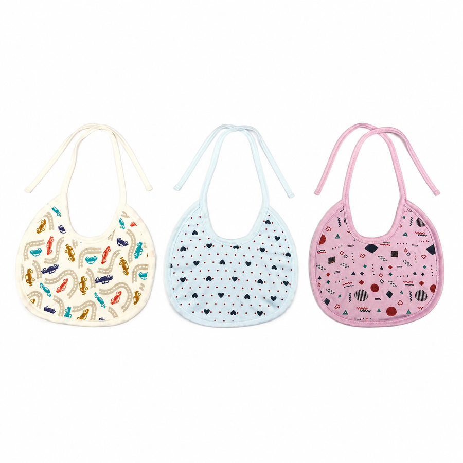 MEDIUM 3 PACK PREMIUM COTTON BABY BIBS SEA LIFE, GEOMETRIC & CAR THEM