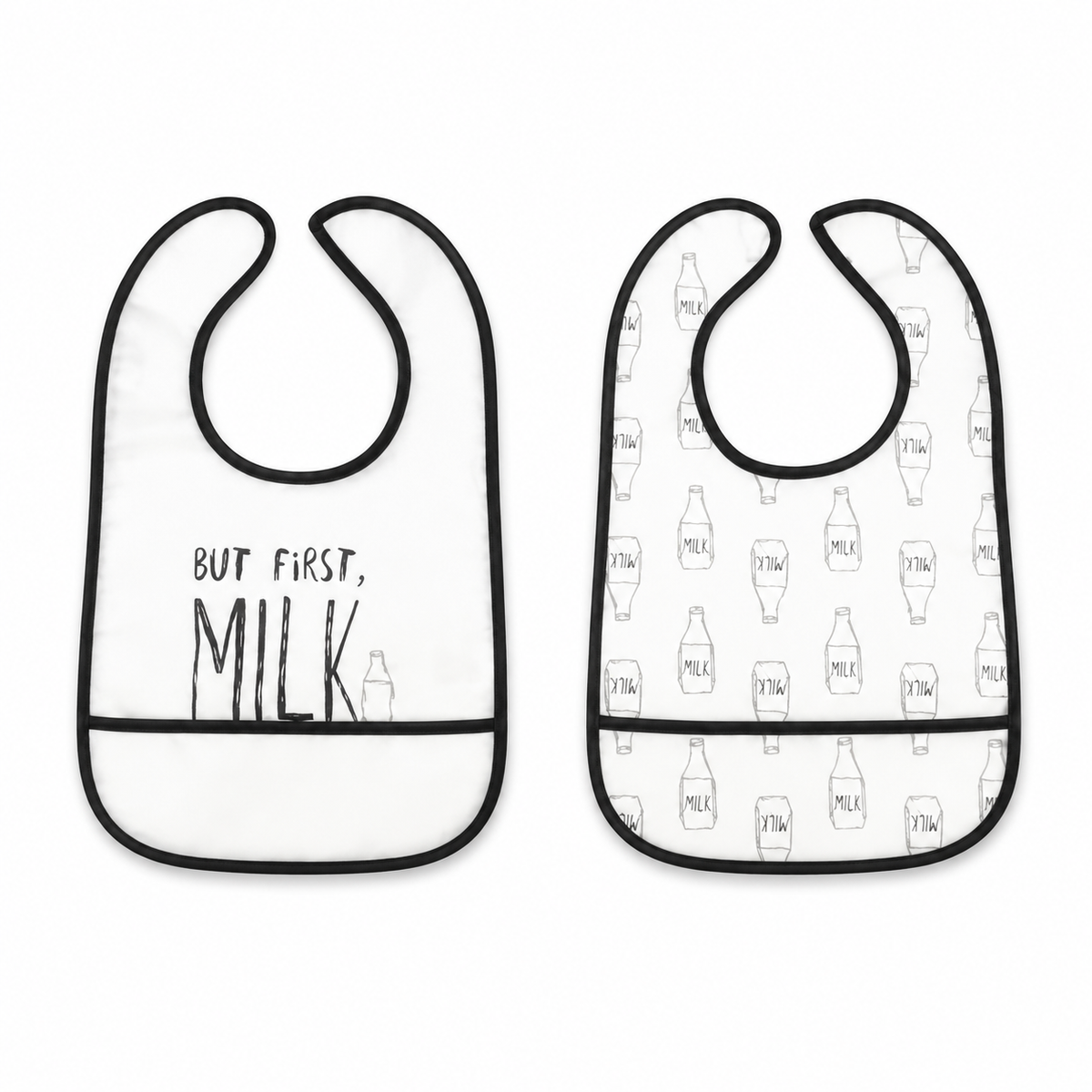 PACK OF 2 WATERPROOF BABA BIBS MILK & BOTTLE PRINT WITH CRUMB CATCHER POCKET