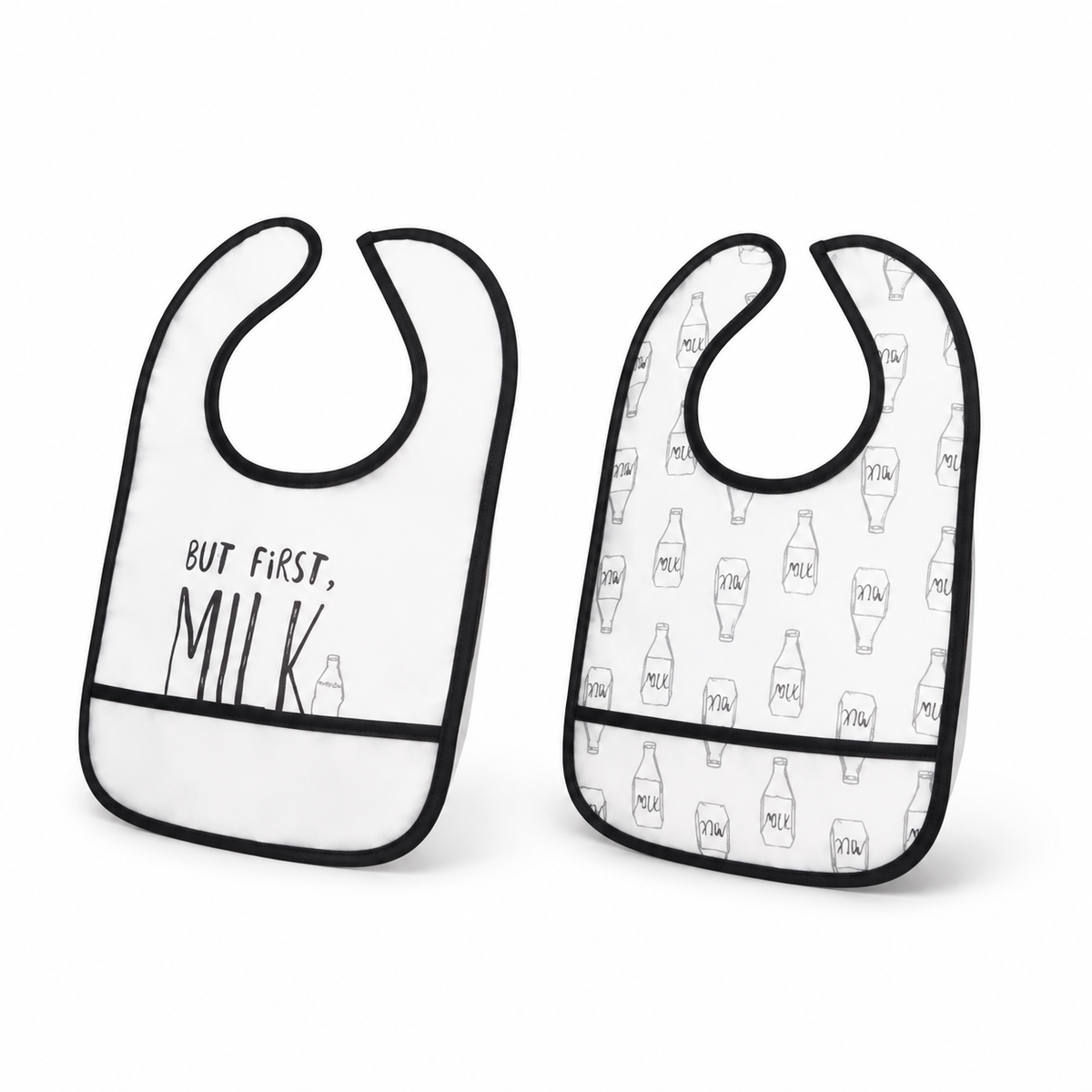 PACK OF 2 WATERPROOF BABA BIBS MILK & BOTTLE PRINT WITH CRUMB CATCHER POCKET