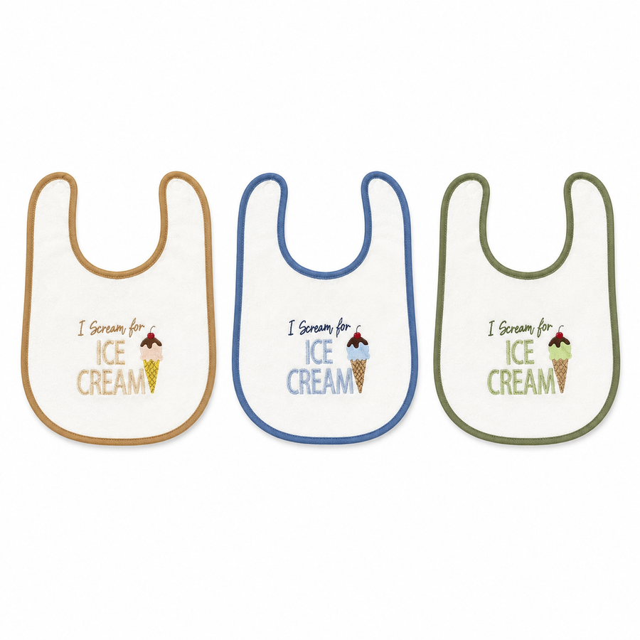 PREMIUM PACK OF 3 EMBROIDERED BABY BIBS KIDZO (BROWN,GREEN & BLUE)